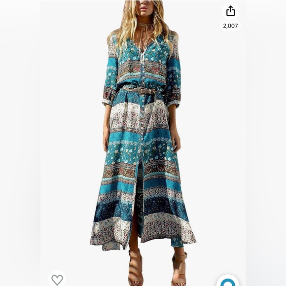 Dresses & Skirts - Boho Maxi Button Down Dress